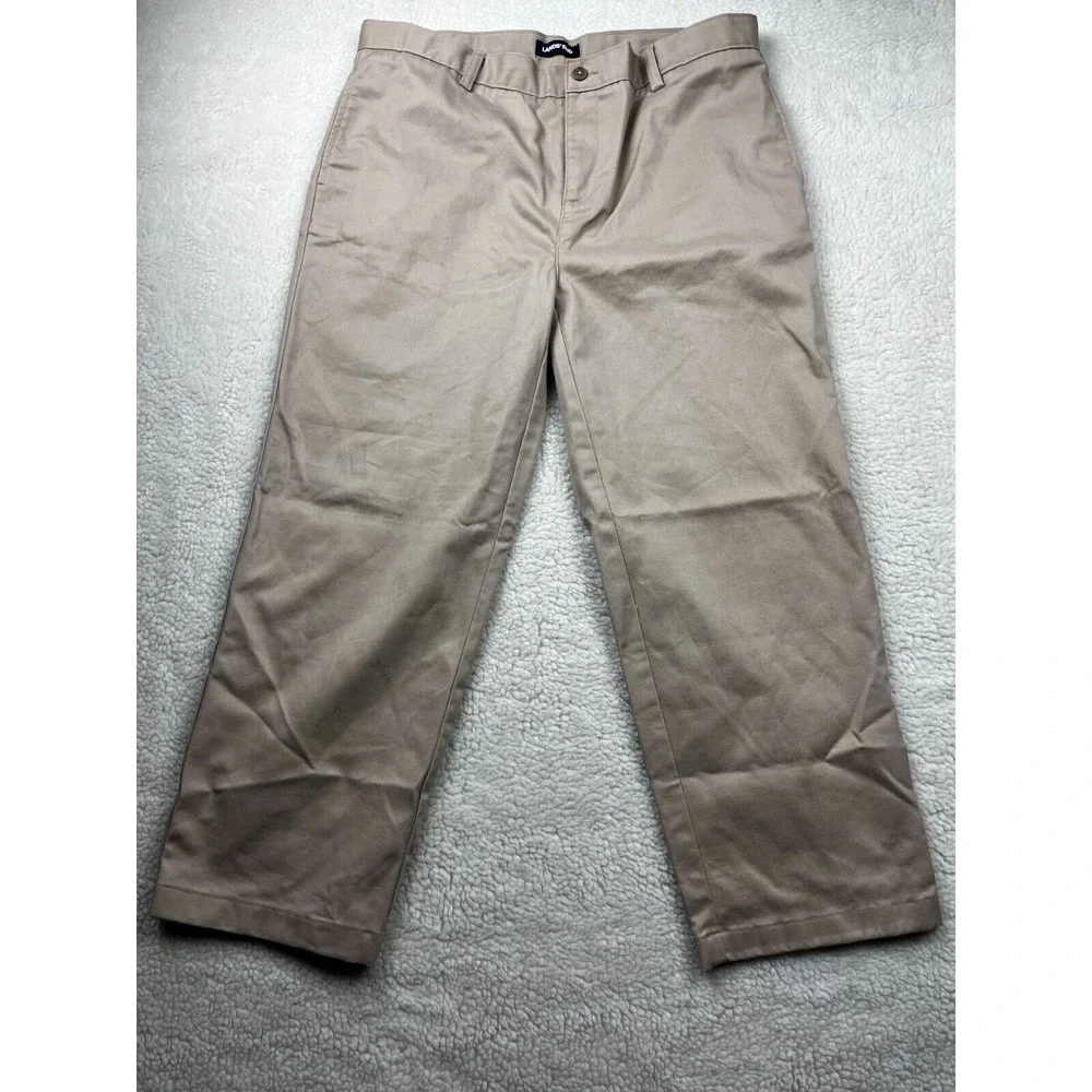 Lands‎ End Chino Pants Boys 20H Blend Flat Front Button Straight Leg Khaki